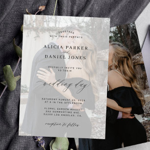 Photo overlay black and white modern wedding invitation