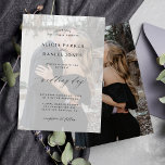 Photo overlay black and white modern wedding invitation<br><div class="desc">Elegant simple minimal clean wedding invitation template featuring a classy stylish chic trendy calligraphy script. Easy to personalise with your details and photo on both sides! The invitation is suitable for formal black-tie weddings. Please note that the background colour can be changed to match your wedding colour scheme. If comfortable...</div>