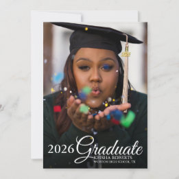 Photo Overlay Black Gold Marble Graduation Announcement