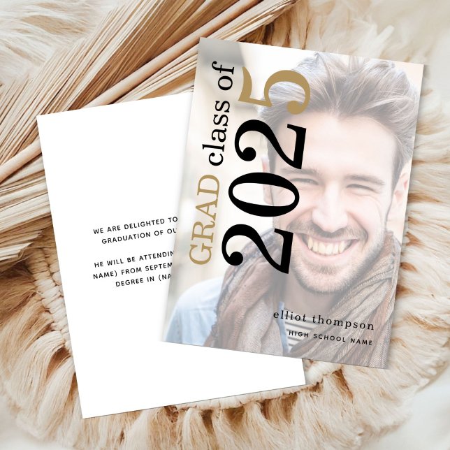 Photo Overlay Bold Typography 2023 Graduation Announcement (front and back view)
