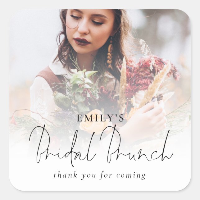 Photo Overlay Bridal Shower Brunch Favour Square Sticker (Front)