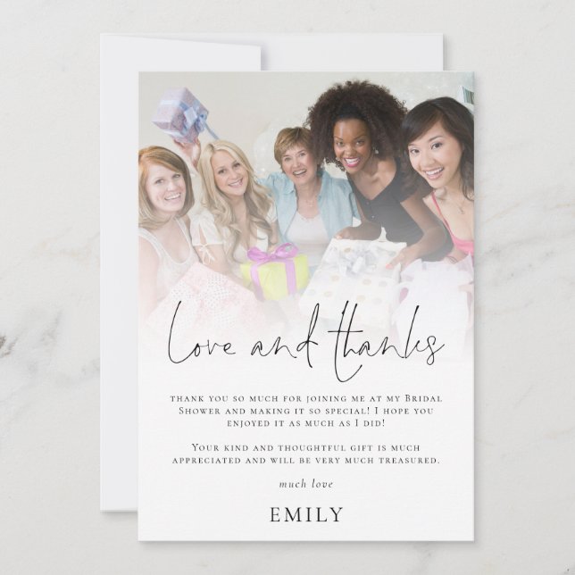 Photo Overlay Bridal Shower Love Thanks Thank You Card (Front)