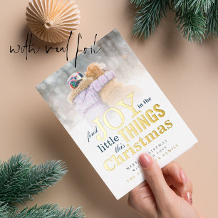 Photo Overlay Find Joy Little Things Christmas  Foil Holiday Card