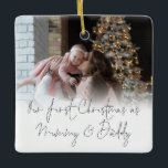 Photo Overlay First Christmas as Mummy Daddy Ceramic Ornament<br><div class="desc">Photo Overlay First Christmas as Mummy Daddy Names Year. To celebrate your 1st holiday season as parents and keepsake for years to come, easily personalise your names and year on the back. With an elegant set script for Our First Christmas as Mummy & Daddy along with your photo on the...</div>