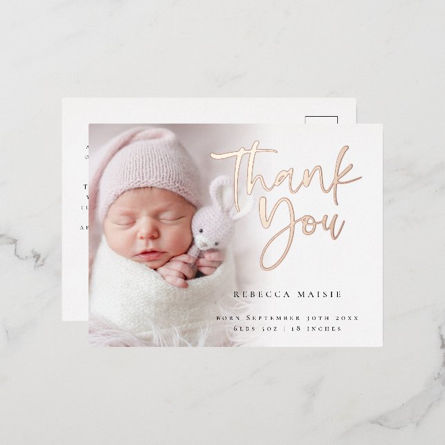 Photo Overlay Foil Thank You BIrth Announcement (Front/Back)