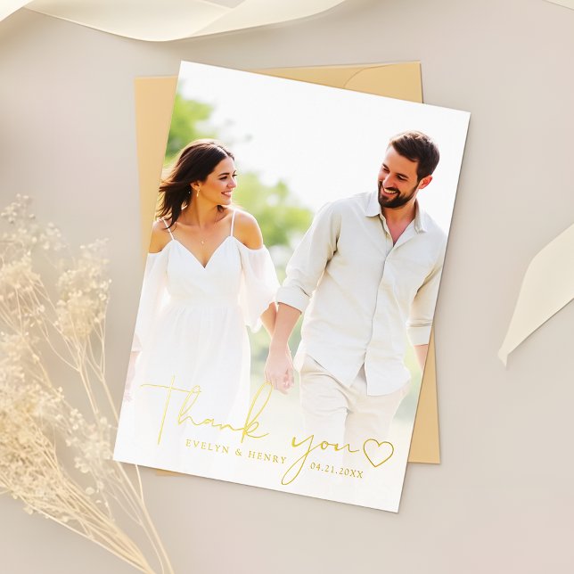 Photo Overlay Gold Foil Script Thank You Cards (Creator Uploaded)