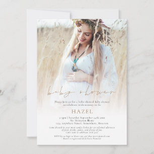 Photo Overlay Gold Script Bohemian Baby Shower Invitation