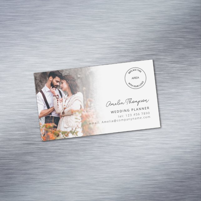 Photo Overlay Logo Wedding Planner Magnetic Business Card (In Situ)