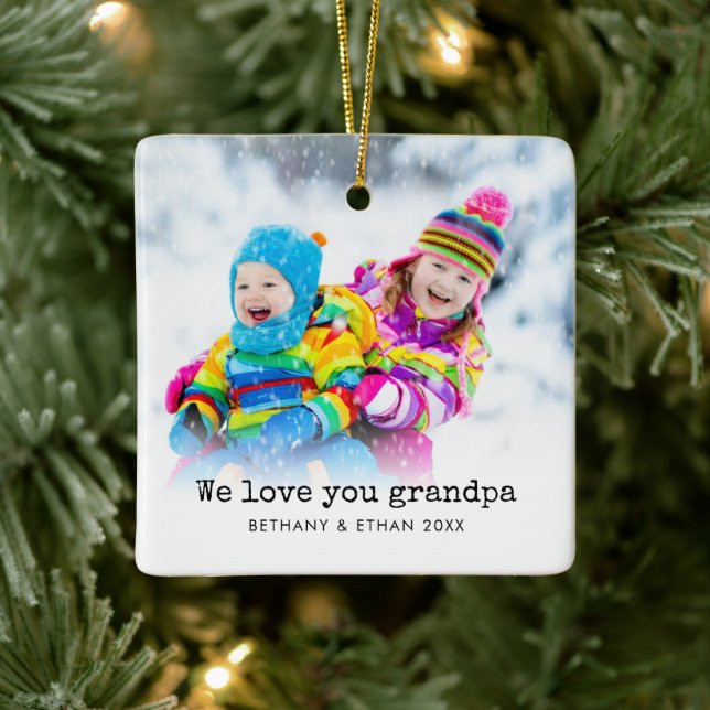 Photo Overlay Love you Grandpa Names Year Ceramic Ornament (Tree)