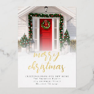 Photo Overlay Merry Christmas New Home Luxury Foil Holiday Card
