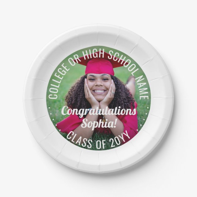 Photo Overlay Modern Congratulations Graduation Paper Plate (Front)