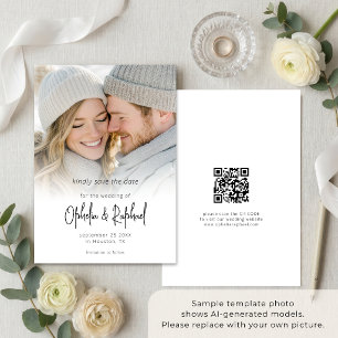Photo Overlay Modern Script QR Code Wedding Save The Date
