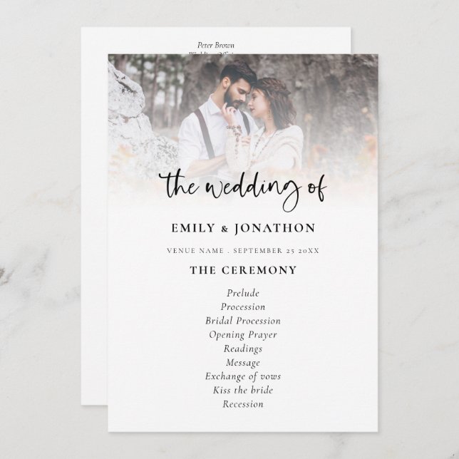 Photo Overlay Modern Script Wedding Program Invitation (Front/Back)