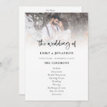 Photo Overlay Modern Script Wedding Program Invitation<br><div class="desc">Photo Overlay Modern Script Wedding Program. Modern minimalist style with your photo to the top edge behind a graduated tint layer with the text partially overlaid on top of your image at the bottom. The main header is in a stylish bold set script and the rest of the text you...</div>