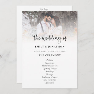 Photo Overlay Modern Script Wedding Program Invitation