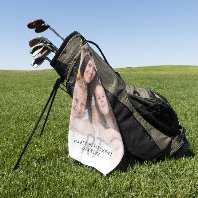 Photo Overlay Monogram Happy Retirement Grandpa Golf Towel (Green)