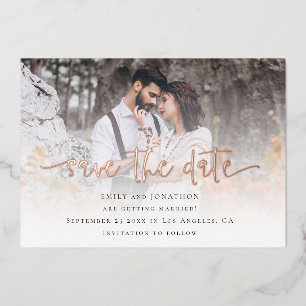 Photo Overlay QR Code Save The Date Rose Gold Real