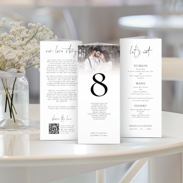 Photo Overlay QR Love Story Menu Table No Trifold (View of each side when folded)