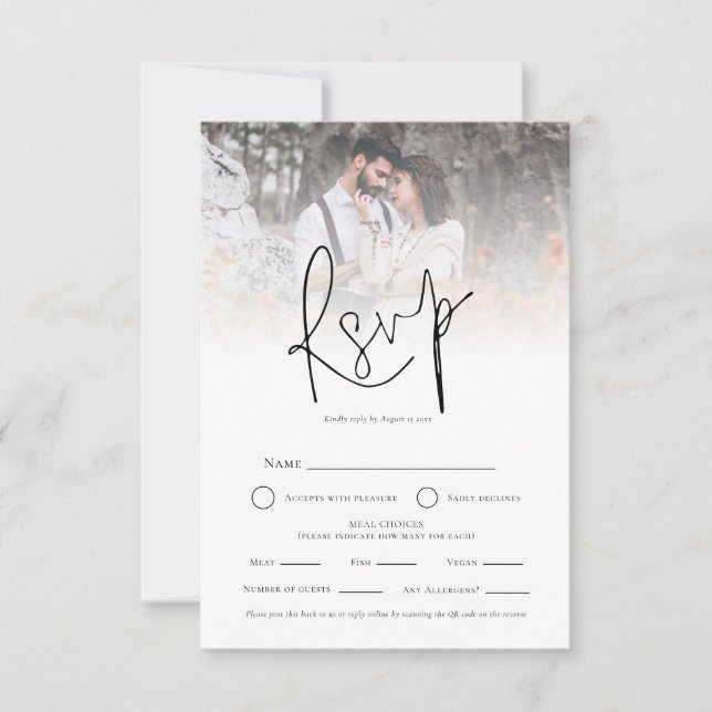 Photo Overlay QR Meal Choices Wedding RSVP  (Front)