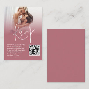 Photo Overlay QR Rose Gold Script Wedding RSVP Enclosure Card