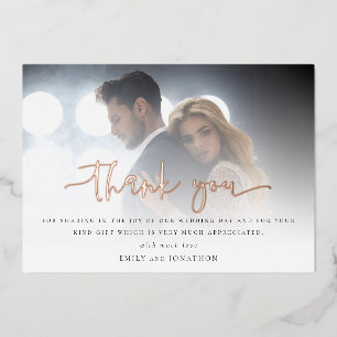 Photo Overlay Rose Gold Real Foil Thank You Card