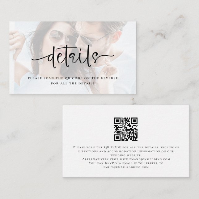 Photo Overlay Script QR Code Wedding Details Enclosure Card (Front/Back)