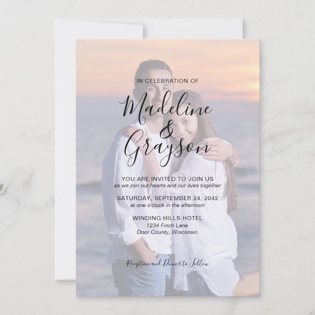 Photo Overlay Script Typography Wedding Invitation (Front)