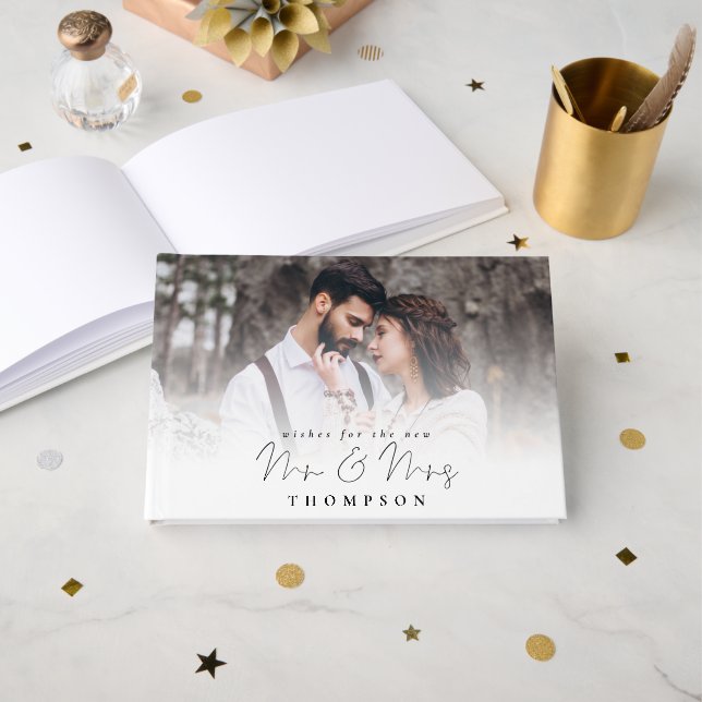 Photo Overlay Script Wishes Mr Mrs Guest Book (Front Open)