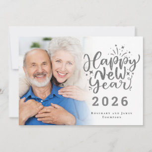 Photo Overlay Silver Glitter Happy New Year 2025 Holiday Card