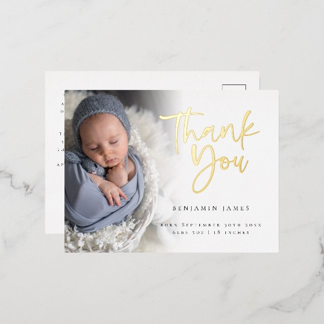 Photo Overlay Thank You BIrth Announcement Foil (Front/Back)
