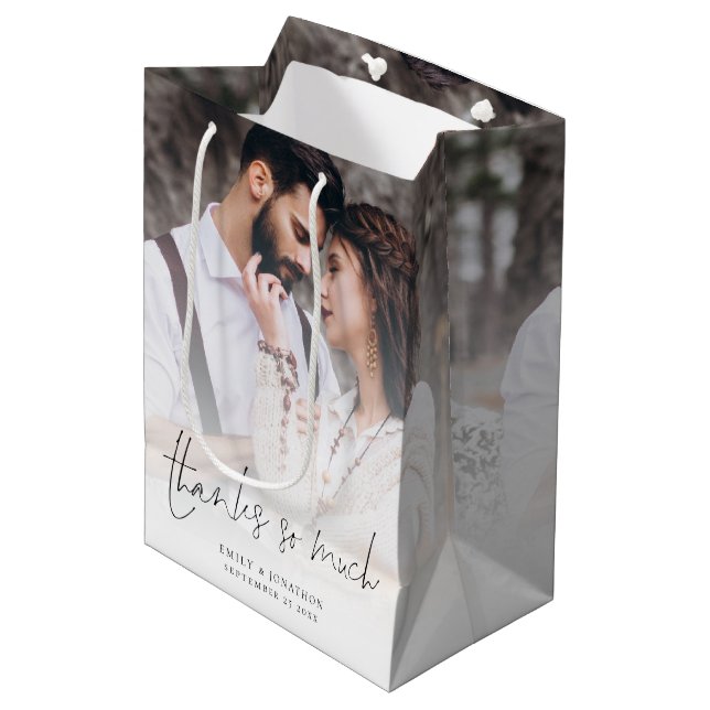 Photo Overlay Thanks So Much Favour Wedding Medium Gift Bag (Front Angled)