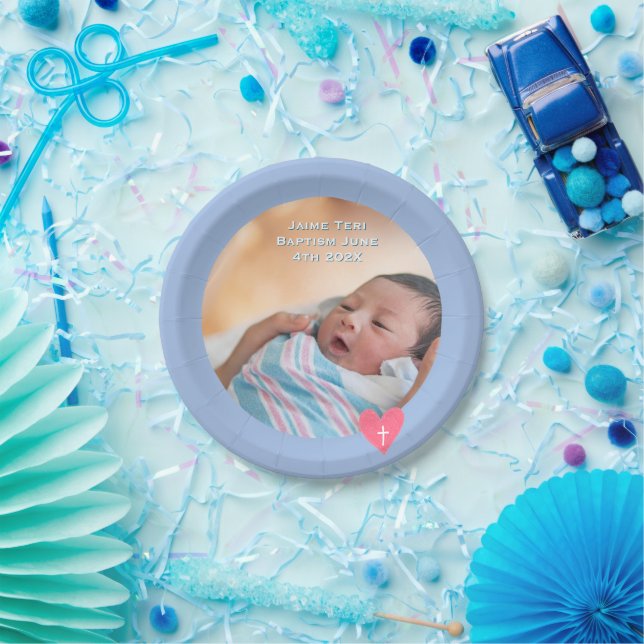 Photo Paper Plate Baptism Blue Shower (Party)