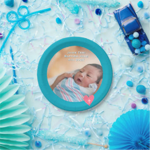 Photo Paper Plate Baptism Teal Blue Shower