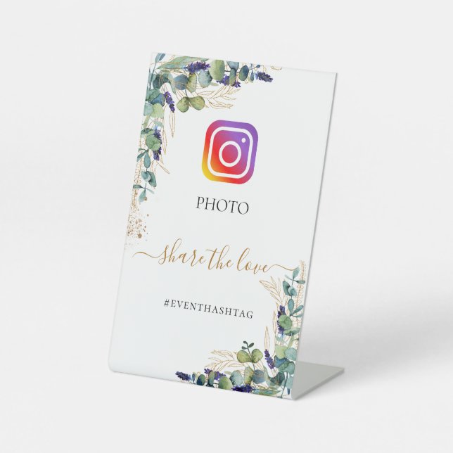 Photo party Instagram hashtag eucalyptus greenery  Pedestal Sign (Front)