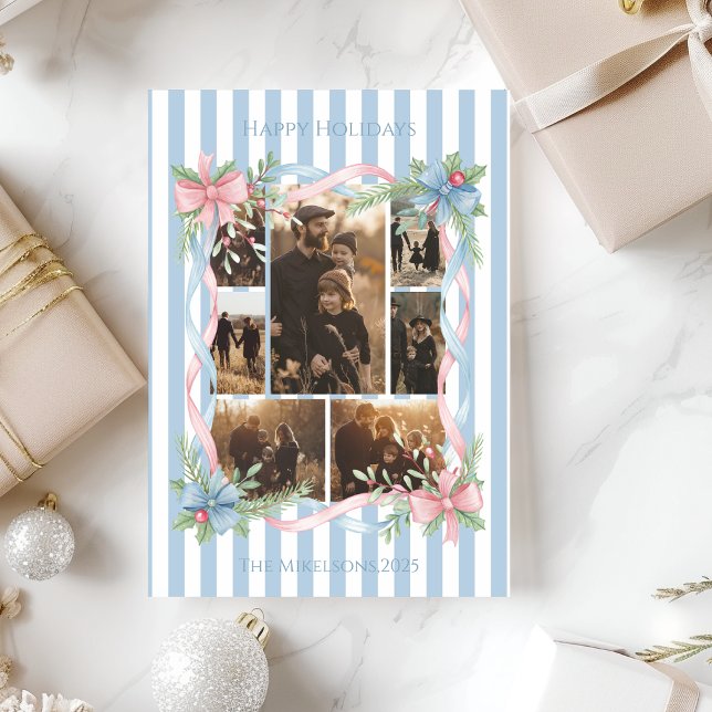 Photo Pastel Candy Cane Family Christmas Holiday Card (Creator Uploaded)