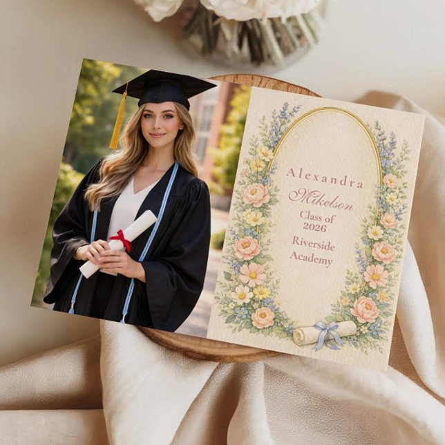 Photo Pastel Floral Wreath Graduation Celebration Announcement (Creator Uploaded)