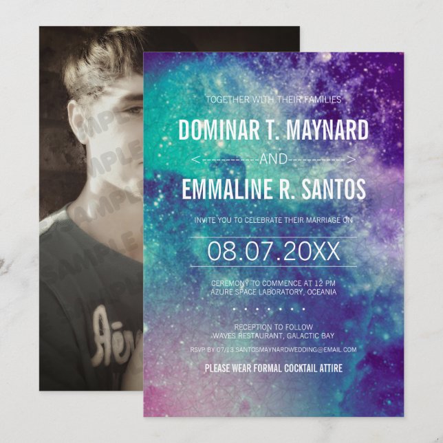 Photo Pastel Galaxy Wedding Invitation (Front/Back)