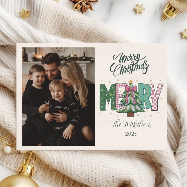 Photo Pastel Patchwork Merry Christmas Holiday Card (Creator Uploaded)