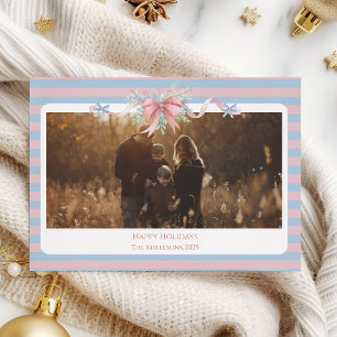 Photo Pastel Ribbon Pine Family Christmas Holiday Card