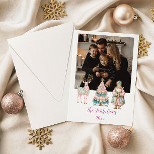 Photo Pastel Santa and Reindeer Christmas Holiday Card