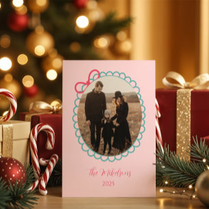 Photo Pastel Scalloped Frame Christmas Holiday Card