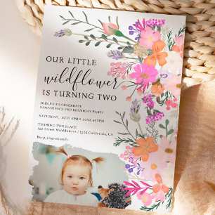 Photo pastel wildflower spring 2nd birthday invitation