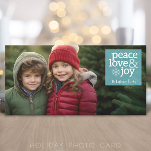 Photo - Peace Love and Joy - Light Blue Holiday Card