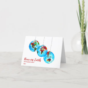 Photo Peace on Earth Planet Watercolor Christmas Holiday Card