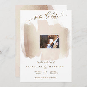 Photo Peach and Rust Brush Strokes Minimal Wedding Save The Date