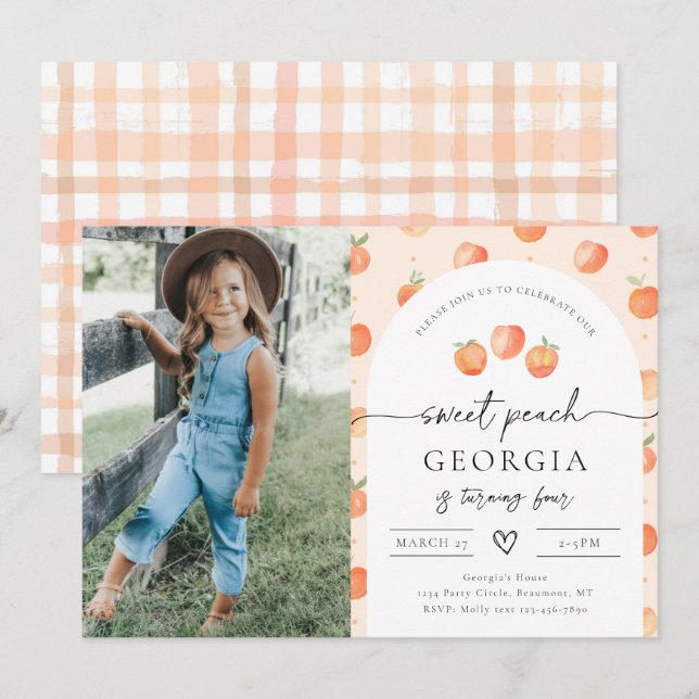 Photo Peach Birthday Invitation | Sweet Peach (Front/Back)