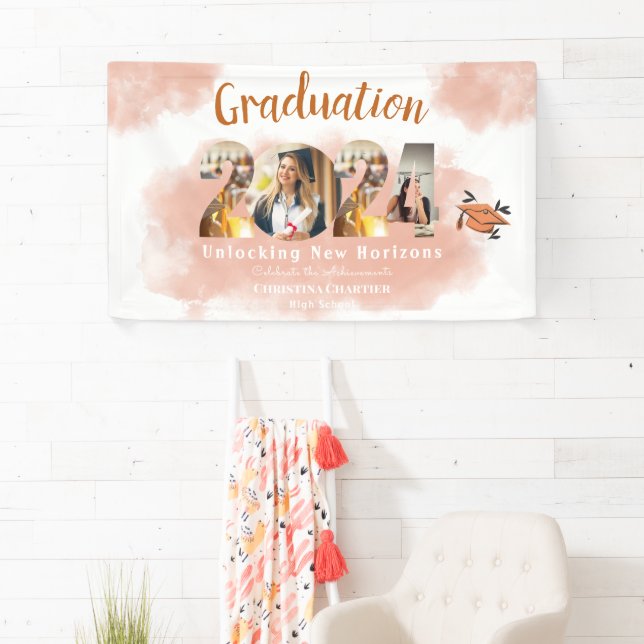 Photo Peach Fuzz 2024 Custom Graduation Party  Banner (Insitu)