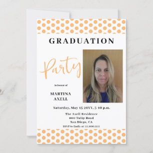Photo Peach Polka Dots Graduation Party Invitation