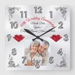 Photo Personalised 40 Years of Marriage Gift Ideas Square Wall Clock