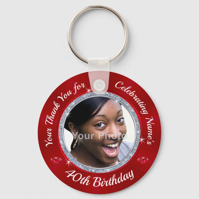 Photo, Personalised 40th Birthday Favours for Her Key Ring (Front)